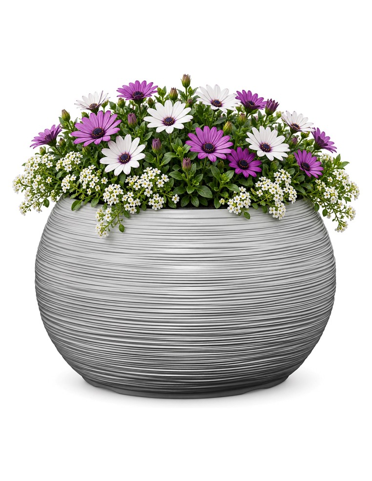 Plantenschaal rond L Ø38 × 25 cm geribbeld met bewateringssysteem, 18 L – Grijs | Töpferkönig