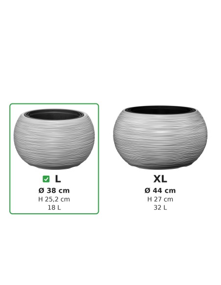 Ciotola per piante rotonda L Ø38 × 25 cm rigata con sistema di irrigazione, 18 L – Grigio | Töpferkönig