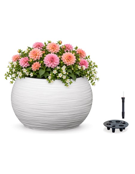 Vasque ronde L Ø38 × 25 cm rainurée avec système d'arrosage, 18 L – Blanc | Töpferkönig