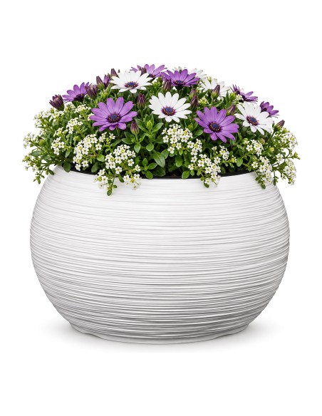 Pflanzschale rund L Ø38 × 25 cm Gerillt mit Bewässerungssystem, 18 L – Weiß | Töpferkönig