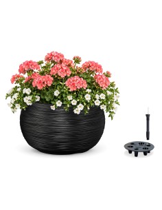 Pflanzschale rund XL Ø44 × 27 cm Gerillt mit Bewässerungssystem, 32 L – Anthrazit | Töpferkönig