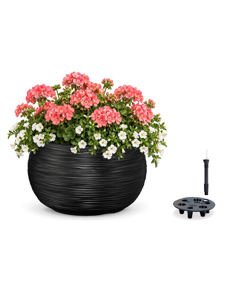 Vasque ronde XL Ø44 × 27 cm rainurée avec système d'arrosage, 32 L – Anthracite | Töpferkönig