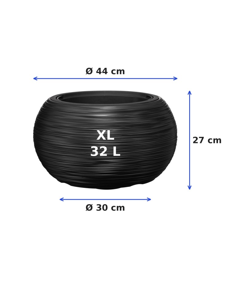 Pflanzschale rund XL Ø44 × 27 cm Gerillt mit Bewässerungssystem, 32 L – Anthrazit | Töpferkönig