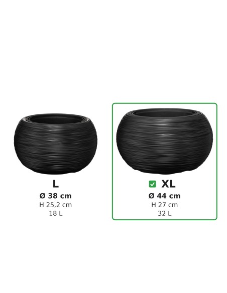Ciotola per piante rotonda XL Ø44 × 27 cm rigata con sistema di irrigazione, 32 L – Antracite | Töpferkönig