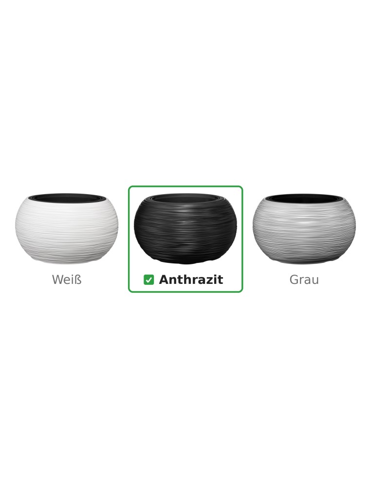 Pflanzschale rund XL Ø44 × 27 cm Gerillt mit Bewässerungssystem, 32 L – Anthrazit | Töpferkönig