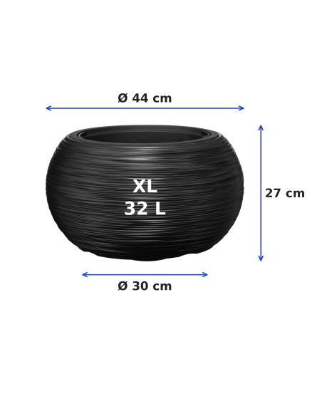 Pflanzschale rund XL Ø44 × 27 cm Gerillt, 32 L – Anthrazit | Töpferkönig