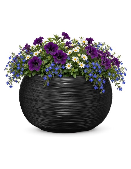 Plantenschaal rond XL Ø44 × 27 cm geribbeld, 32 L – Antraciet | Töpferkönig