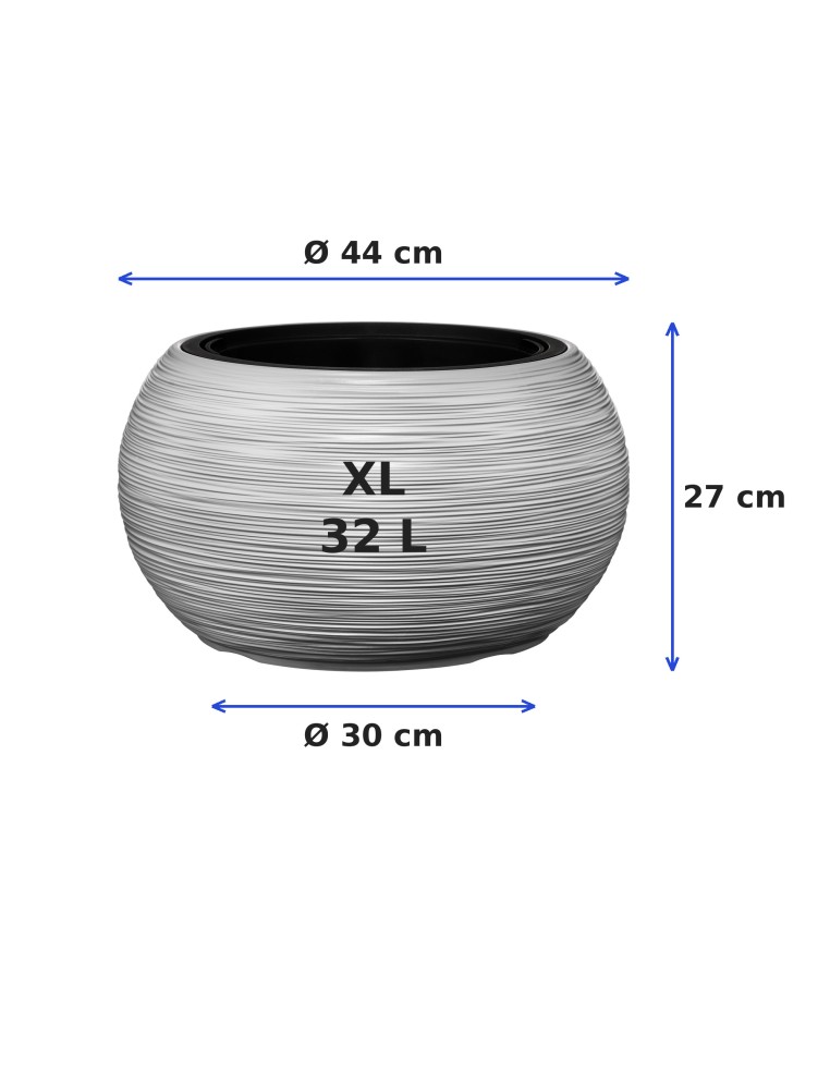 Vasque ronde XL Ø44 × 27 cm rainurée, 32 L – Gris | Töpferkönig