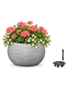 Vasque ronde XL Ø44 × 27 cm rainurée avec système d'arrosage, 32 L – Gris | Töpferkönig