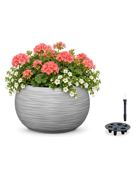 Plantenschaal rond XL Ø44 × 27 cm geribbeld met bewateringssysteem, 32 L – Grijs | Töpferkönig