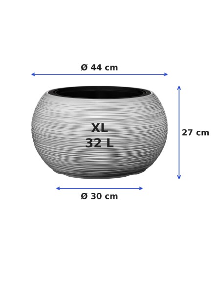 Vasque ronde XL Ø44 × 27 cm rainurée avec système d'arrosage, 32 L – Gris | Töpferkönig