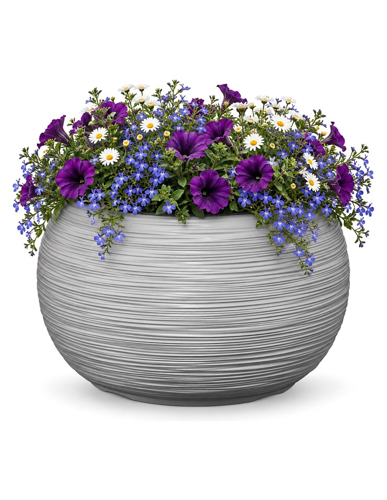 Vasque ronde XL Ø44 × 27 cm rainurée avec système d'arrosage, 32 L – Gris | Töpferkönig