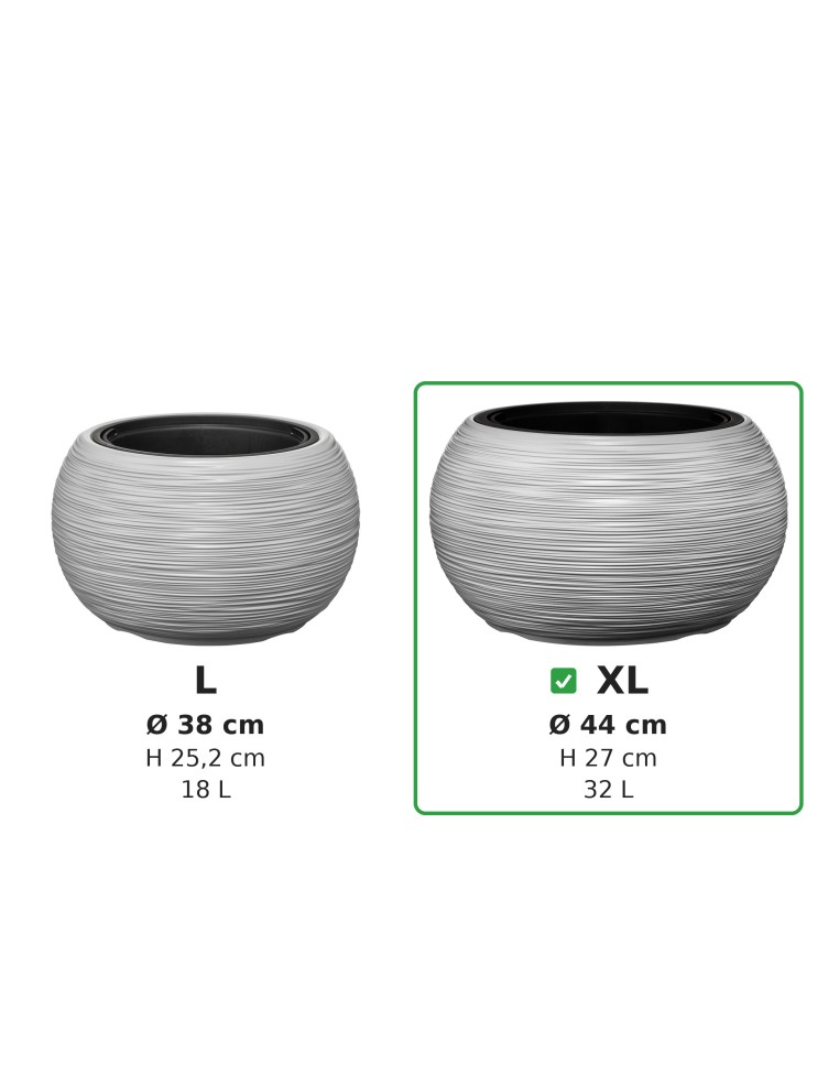 Vasque ronde XL Ø44 × 27 cm rainurée avec système d'arrosage, 32 L – Gris | Töpferkönig