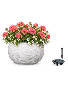 Cuenco para plantas redondo XL Ø44 × 27 cm estriado con sistema de riego, 32 L – Blanco | Töpferkönig