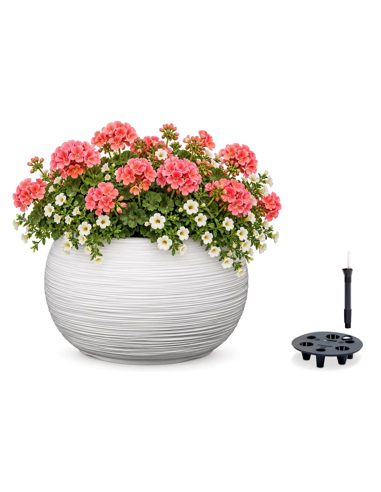 Pflanzschale rund XL Ø44 × 27 cm Gerillt mit Bewässerungssystem, 32 L – Weiß | Töpferkönig