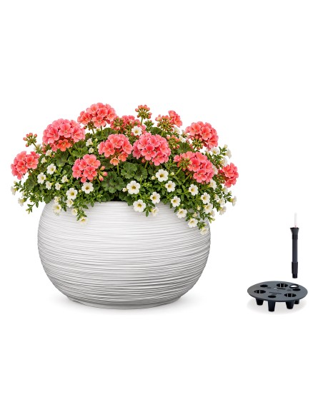 Cuenco para plantas redondo XL Ø44 × 27 cm estriado con sistema de riego, 32 L – Blanco | Töpferkönig