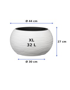 Plantenschaal rond XL Ø44 × 27 cm geribbeld met bewateringssysteem, 32 L – Wit | Töpferkönig 2