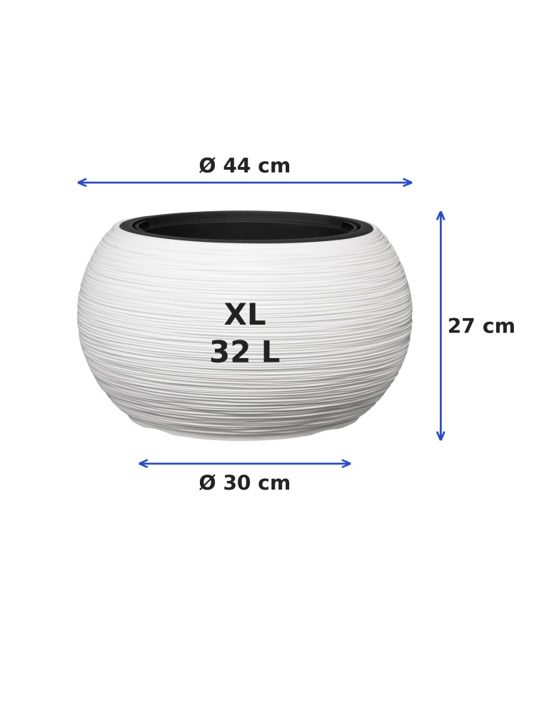 Plantenschaal rond XL Ø44 × 27 cm geribbeld met bewateringssysteem, 32 L – Wit | Töpferkönig