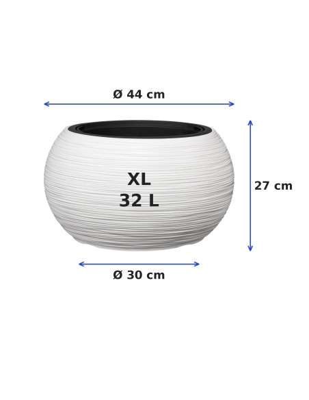 Ciotola per piante rotonda XL Ø44 × 27 cm rigata, 32 L – Bianco | Töpferkönig