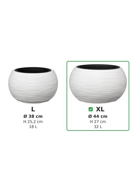 Ciotola per piante rotonda XL Ø44 × 27 cm rigata, 32 L – Bianco | Töpferkönig