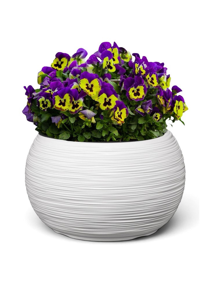 Ciotola per piante rotonda XL Ø44 × 27 cm rigata, 32 L – Bianco | Töpferkönig