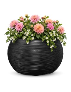 Ciotola per piante rotonda L Ø38 × 25 cm rigata, 18 L – Antracite | Töpferkönig