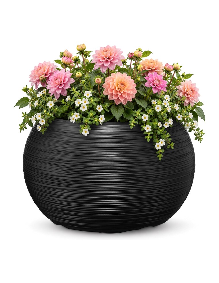 Ciotola per piante rotonda L Ø38 × 25 cm rigata, 18 L – Antracite | Töpferkönig