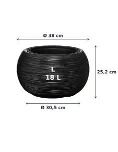 Cuenco para plantas redondo L Ø38 × 25 cm estriado, 18 L – Antracita | Töpferkönig 2