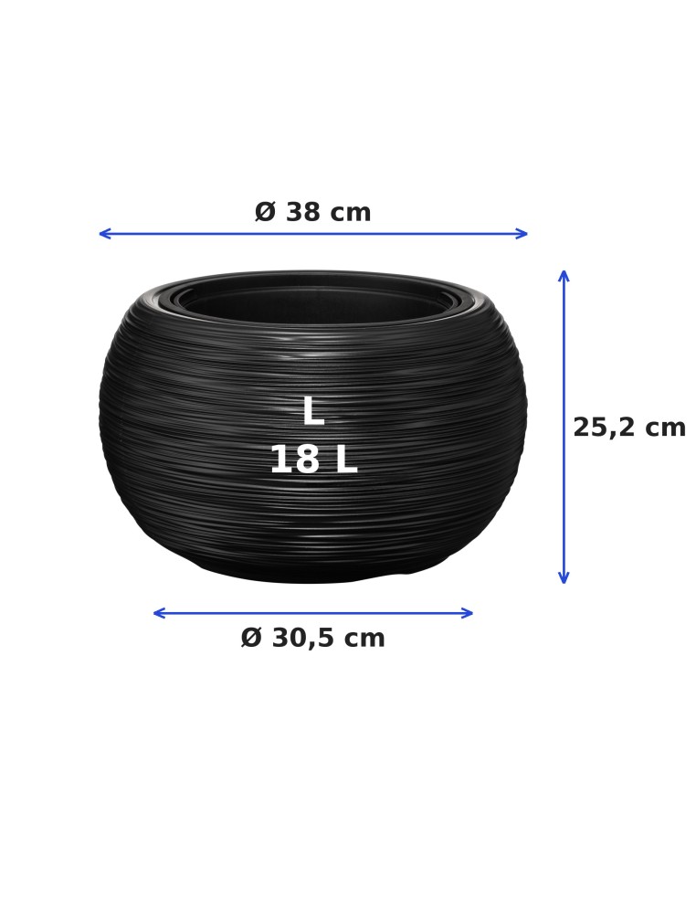 Plantenschaal rond L Ø38 × 25 cm geribbeld, 18 L – Antraciet | Töpferkönig