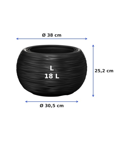 Ciotola per piante rotonda L Ø38 × 25 cm rigata, 18 L – Antracite | Töpferkönig