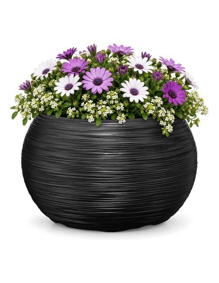 Plantenschaal rond L Ø38 × 25 cm geribbeld, 18 L – Antraciet | Töpferkönig