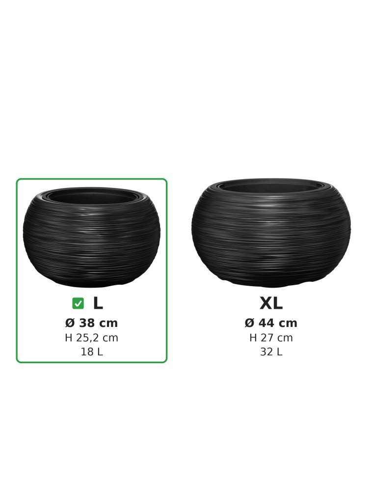 Ciotola per piante rotonda L Ø38 × 25 cm rigata, 18 L – Antracite | Töpferkönig