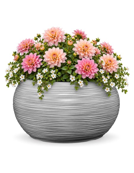 Pflanzschale rund L Ø38 × 25 cm Gerillt, 18 L – Grau | Töpferkönig