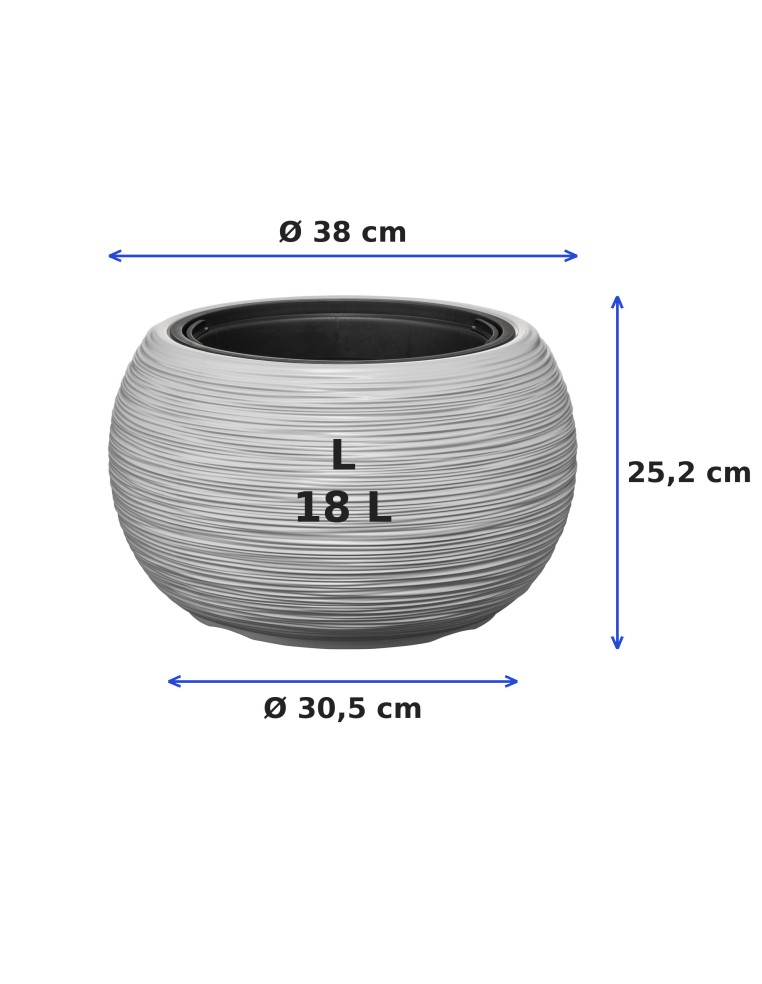 Vasque ronde L Ø38 × 25 cm rainurée, 18 L – Gris | Töpferkönig