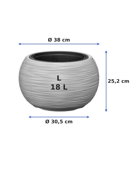 Pflanzschale rund L Ø38 × 25 cm Gerillt, 18 L – Grau | Töpferkönig