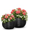 Lot de 2 vasques rondes Ø38 × 25 + Ø44 × 27 cm rainurées – Anthracite | Töpferkönig