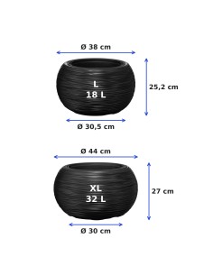 Pflanzschalen-Set rund 2-teilig Ø38 × 25 + Ø44 × 27 cm Gerillt – Anthrazit | Töpferkönig 2