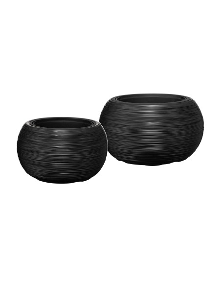 Set di 2 ciotole per piante rotonde Ø38 × 25 + Ø44 × 27 cm rigate – Antracite | Töpferkönig