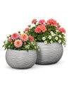 Juego de 2 cuencos para plantas redondos Ø38 × 25 + Ø44 × 27 cm estriados – Gris | Töpferkönig