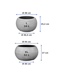 Set di 2 ciotole per piante rotonde Ø38 × 25 + Ø44 × 27 cm rigate – Grigio | Töpferkönig 2