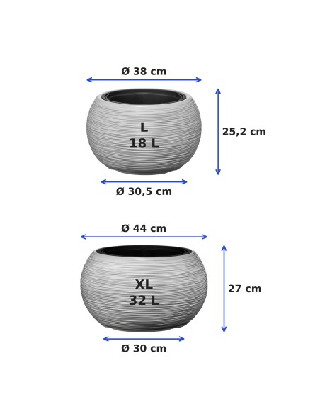 Pflanzschalen-Set rund 2-teilig Ø38 × 25 + Ø44 × 27 cm Gerillt – Grau | Töpferkönig