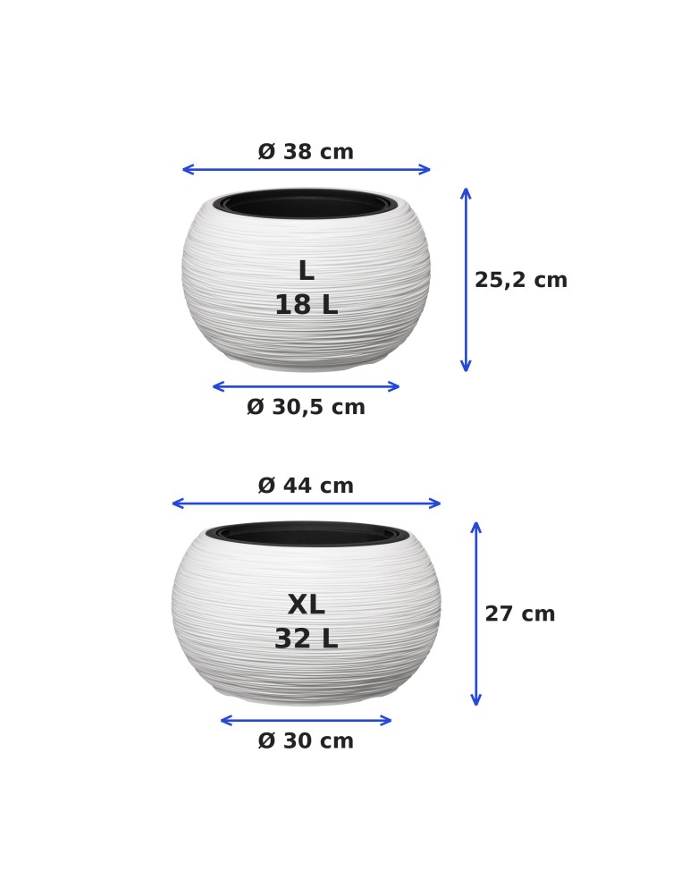 Juego de 2 cuencos para plantas redondos Ø38 × 25 + Ø44 × 27 cm estriados – Blanco | Töpferkönig