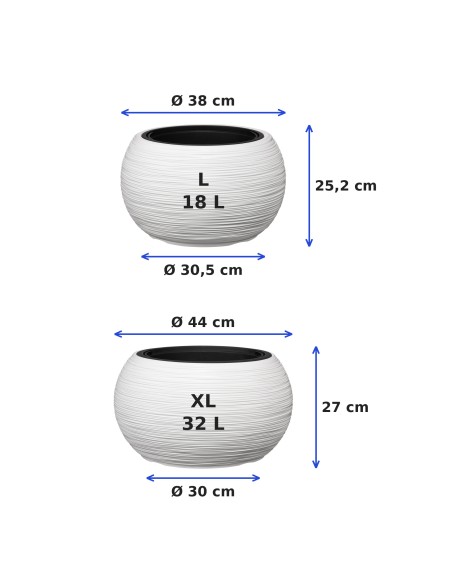 Lot de 2 vasques rondes Ø38 × 25 + Ø44 × 27 cm rainurées – Blanc | Töpferkönig