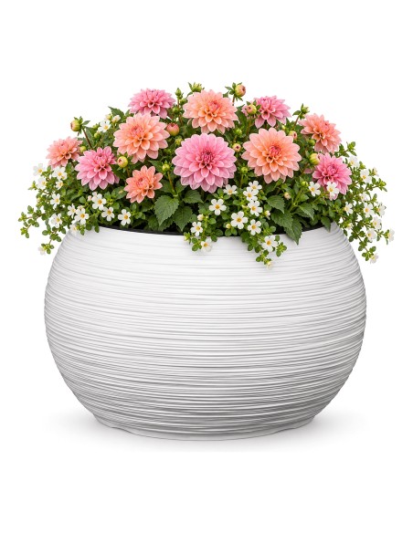 Set van 2 ronde plantenschalen Ø38 × 25 + Ø44 × 27 cm geribbeld – Wit | Töpferkönig