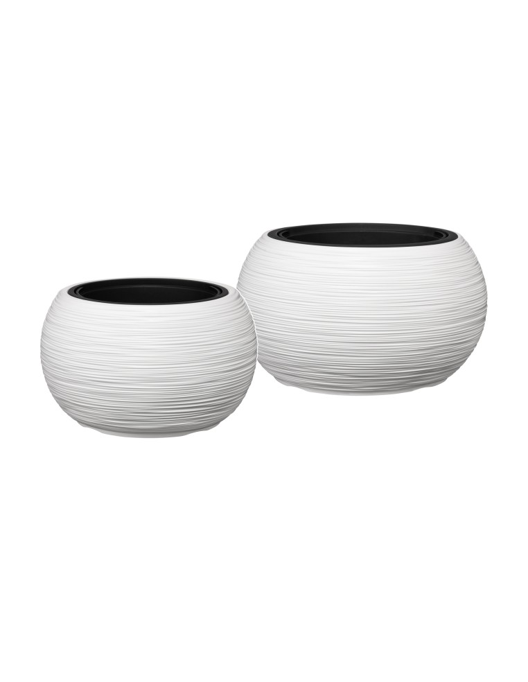 Juego de 2 cuencos para plantas redondos Ø38 × 25 + Ø44 × 27 cm estriados – Blanco | Töpferkönig