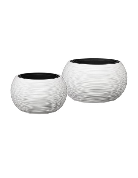 Set van 2 ronde plantenschalen Ø38 × 25 + Ø44 × 27 cm geribbeld – Wit | Töpferkönig