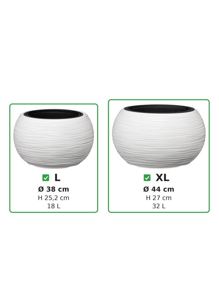 Juego de 2 cuencos para plantas redondos Ø38 × 25 + Ø44 × 27 cm estriados – Blanco | Töpferkönig