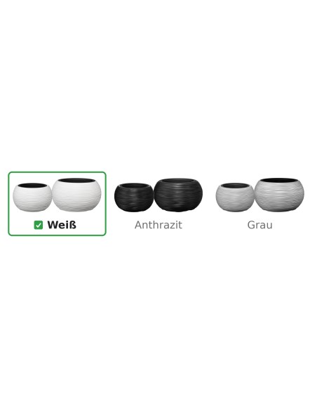 Set di 2 ciotole per piante rotonde Ø38 × 25 + Ø44 × 27 cm rigate – Bianco | Töpferkönig