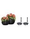 Lot de 2 vasques rondes Ø38 × 25 + Ø44 × 27 cm rainurées avec 2 systèmes d'arrosage – Anthracite