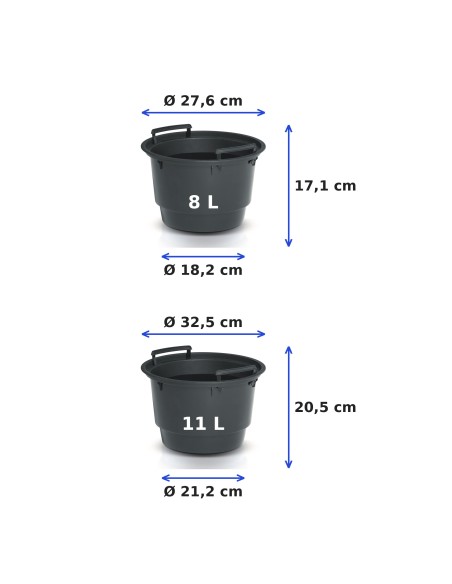 Pflanzschalen-Set rund 2-teilig Ø38 × 25 + Ø44 × 27 cm Gerillt mit 2 Bewässerungssystemen – Anthrazit